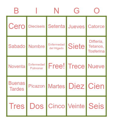 Spanish Lesson #1 Bingo Card