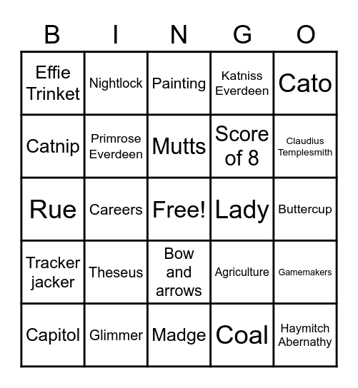 The Hunger Games Bingo Card