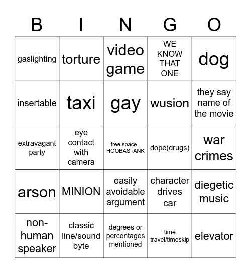 movie Bingo Card