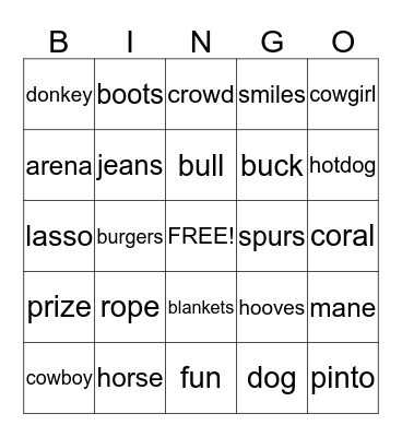 Rodeo Fun! Bingo Card