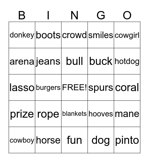 Rodeo Fun! Bingo Card