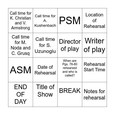 Daily Call Bingo! Bingo Card