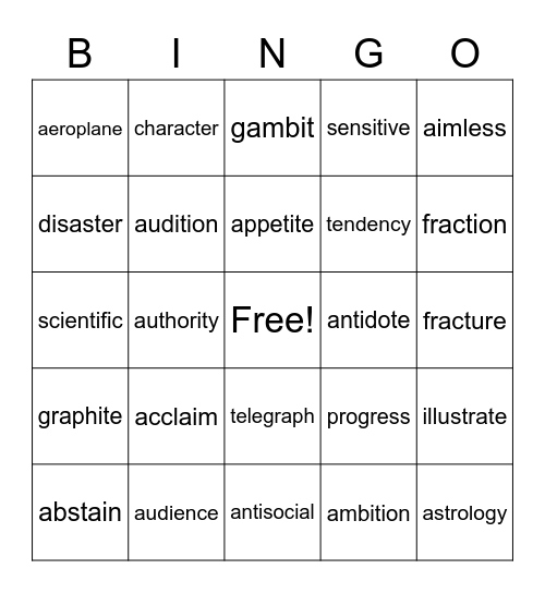 Untitled Bingo Card