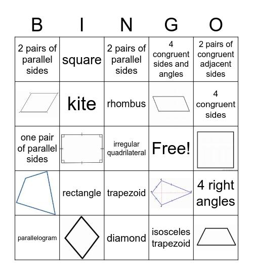 Quadrilateral Bingo Card