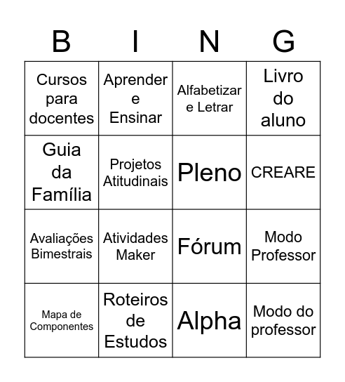 Onde Está? UNO EI e AI Bingo Card