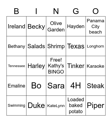 Kathy's BINGO! Bingo Card