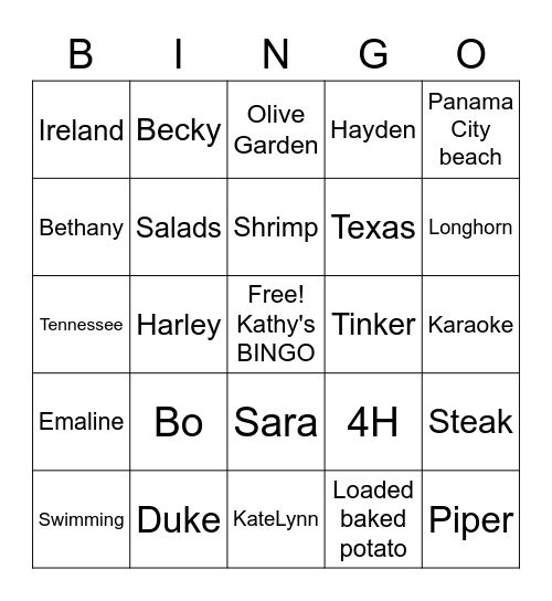 Kathy's BINGO! Bingo Card