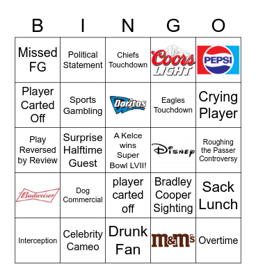 Super Bowl Bingo Card