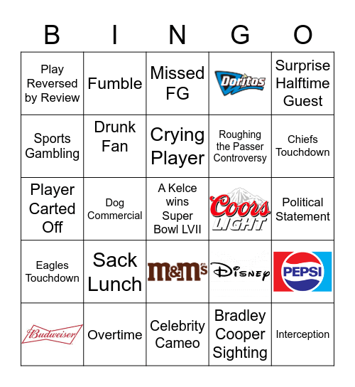 Super Bowl Bingo Card