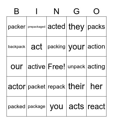 <pack> Bingo Card
