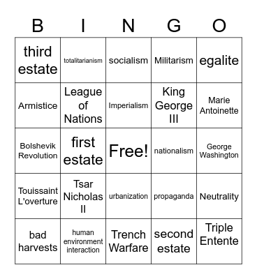 Units 1-7 Vocabulary Review Bingo Card