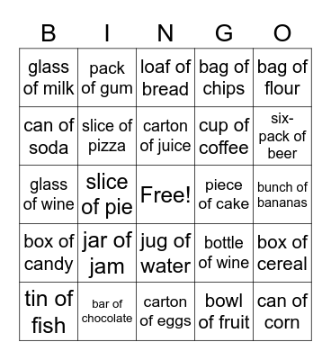 FOOD CONTAINERS Bingo Card