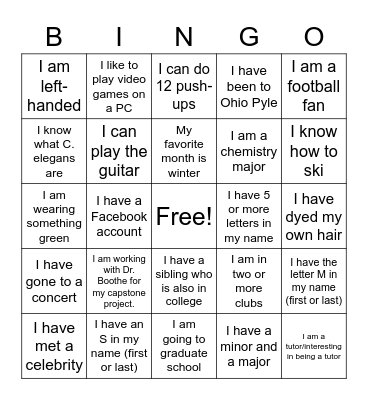 Find a Friend Bingo Card