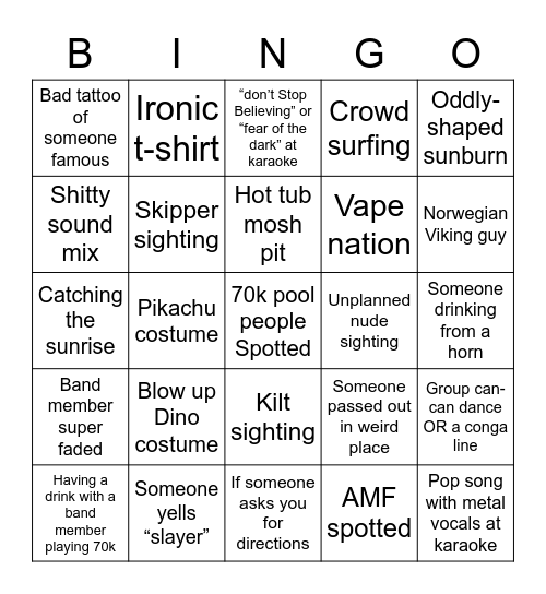 70k Bingo Card