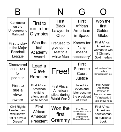 Who Am I? Black History Month Bingo Card