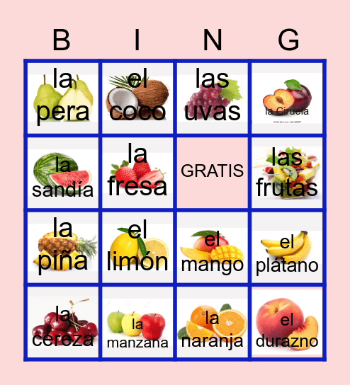 Las  Frutas Bingo Card