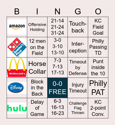 Super Bowl Bingo Card