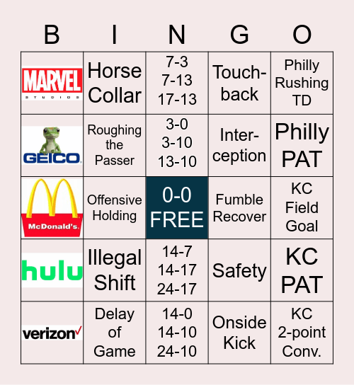 SUPER BOWL XLIX Bingo Card
