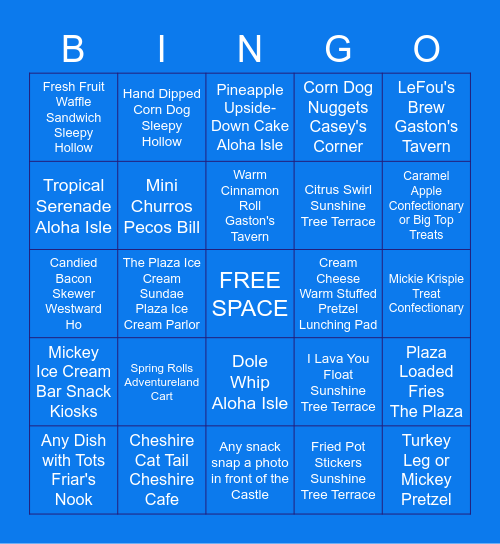 Magic Kingdom Bingo Card