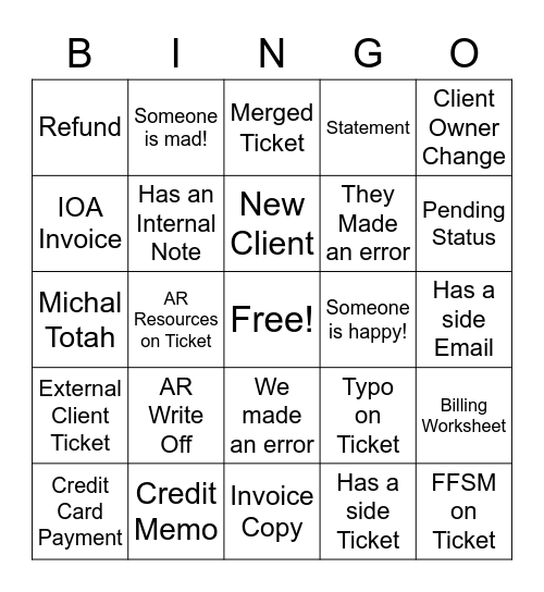 Shared Services Bingo Card