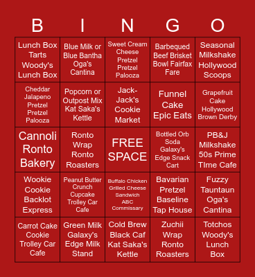 Hollywood Studios Bingo Card