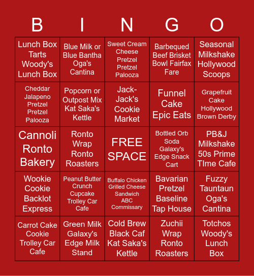 Hollywood Studios Bingo Card
