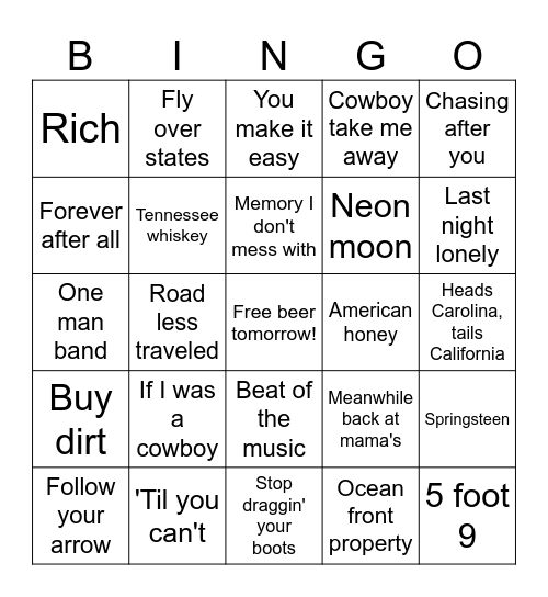 Country Cookout Bingo Card