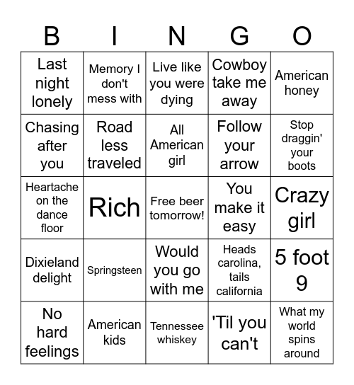 Country Cookout Bingo Card