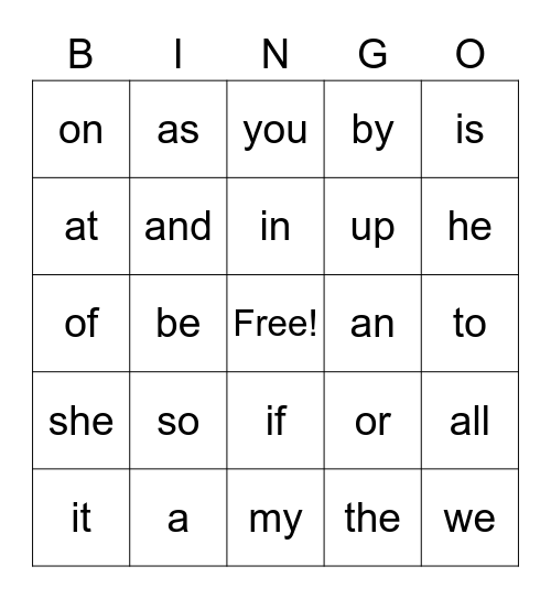 SITE WORDS Bingo Card