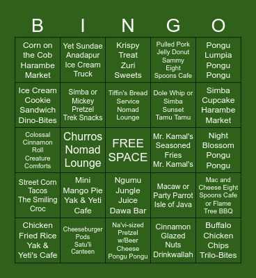 Animal Kingdom Bingo Card