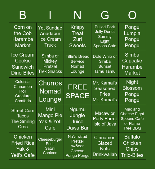 Animal Kingdom Bingo Card