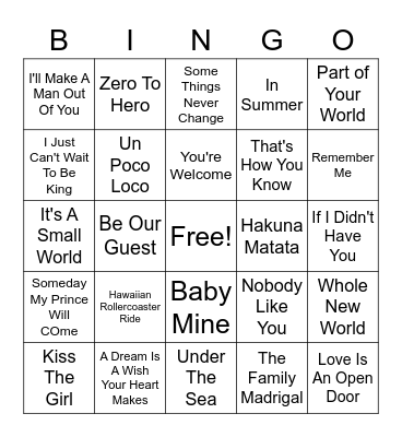 Disney Bingo Card