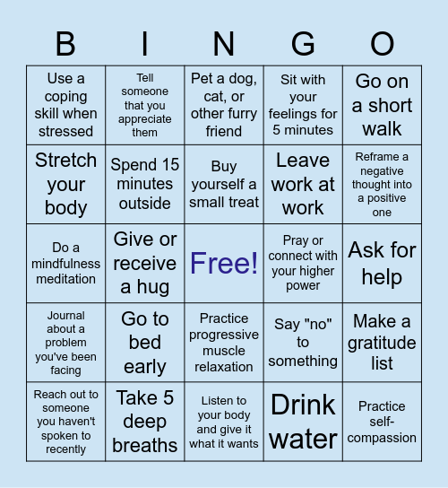 Self-Care Bingo Card