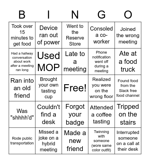 Back to the Office Bingo Card