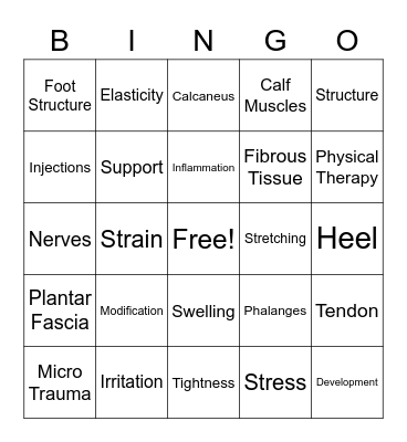 Plantar Fasciitis Bingo Card