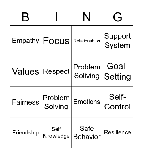 Social Skills Bingo Card