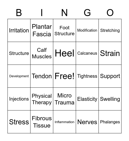 Plantar Fasciitis Bingo Card