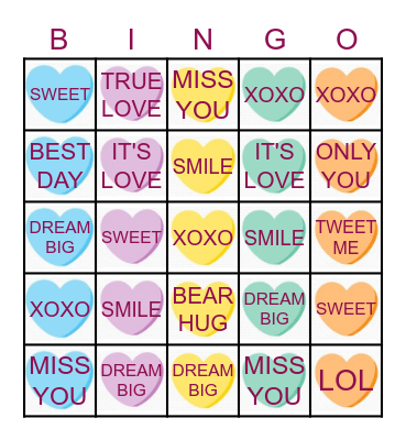 Conversation Heart BINGO Card