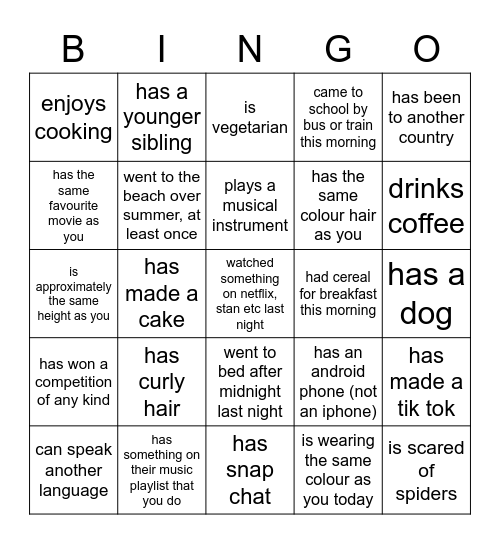 Human Bingo Card