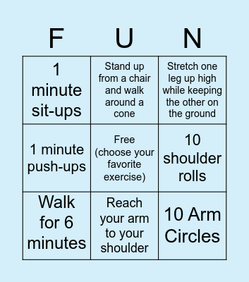 Fitness Bingo Card