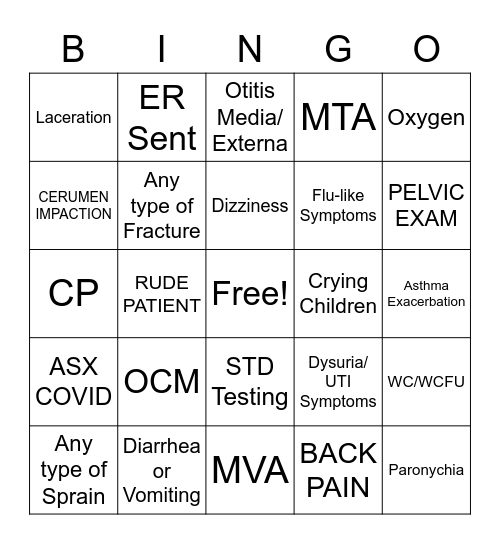 CITYMD Bingo Card