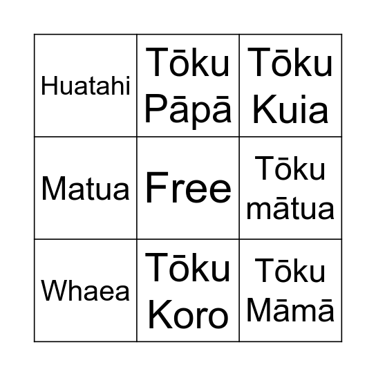 Whakapapa Bingo Card