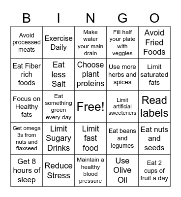 Nutrition Bingo Card