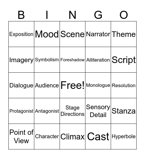 Academic Vocabulary Bingo Card