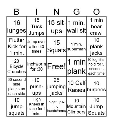 PE BINGO Card