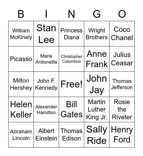 Famous Historical Day 8-1 Bingo Card