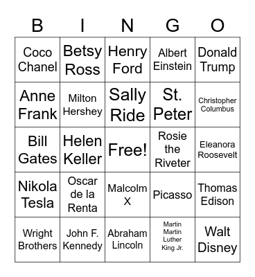 Famous Historical Day 8-2 Bingo Card