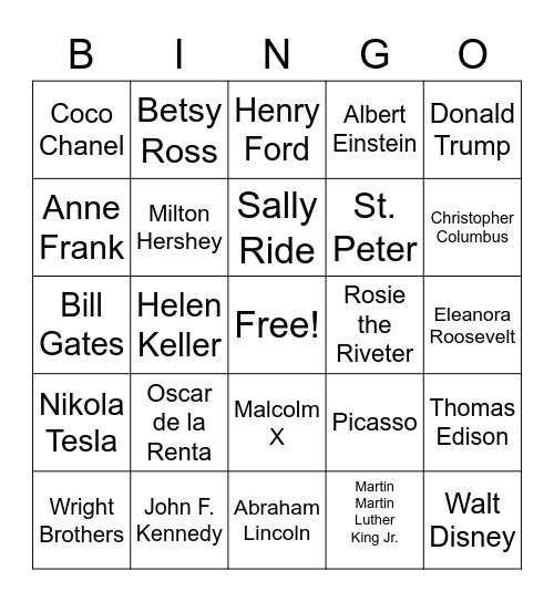 Famous Historical Day 8-2 Bingo Card