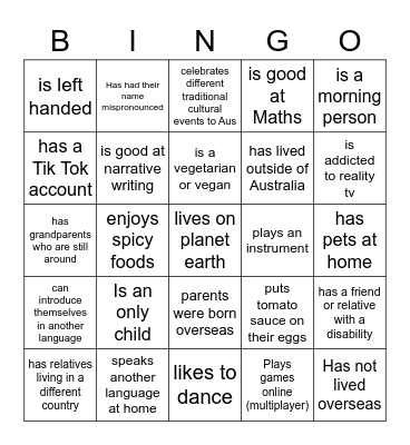 Diversity Bingo Card