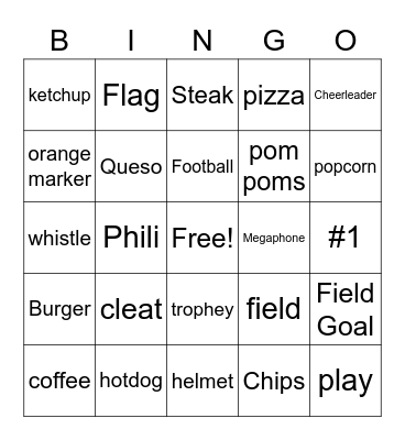 Super Bowl Bingo Card